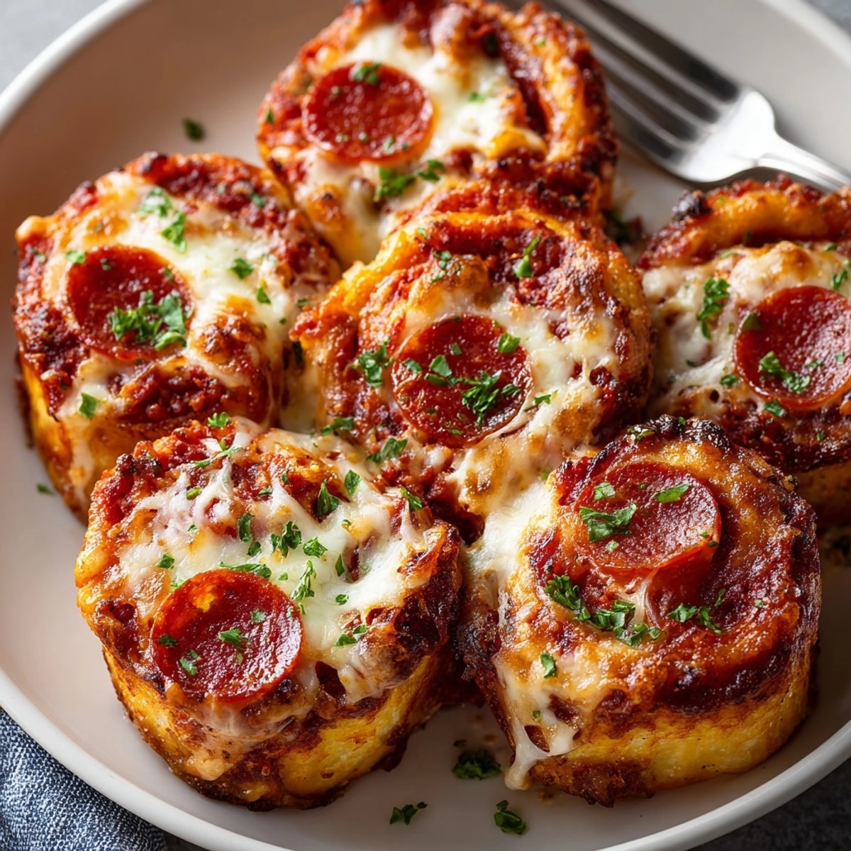 Easy Air Fryer Pepperoni Pizza Rolls recipe: bubbly cheese bursting from flaky dough.