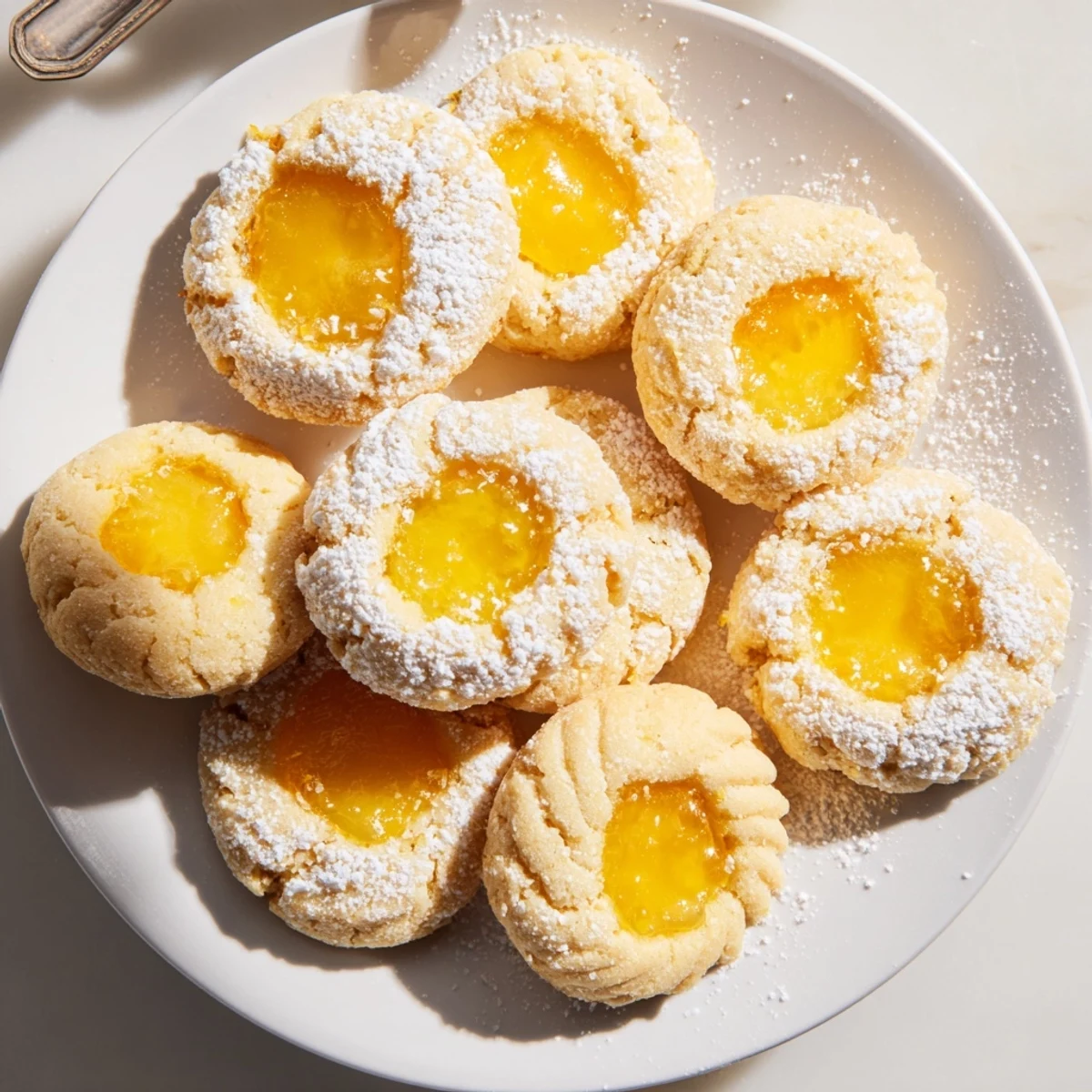 Buttery thumbprint cookies filled with tangy citrus curd, perfect for holiday gatherings.  