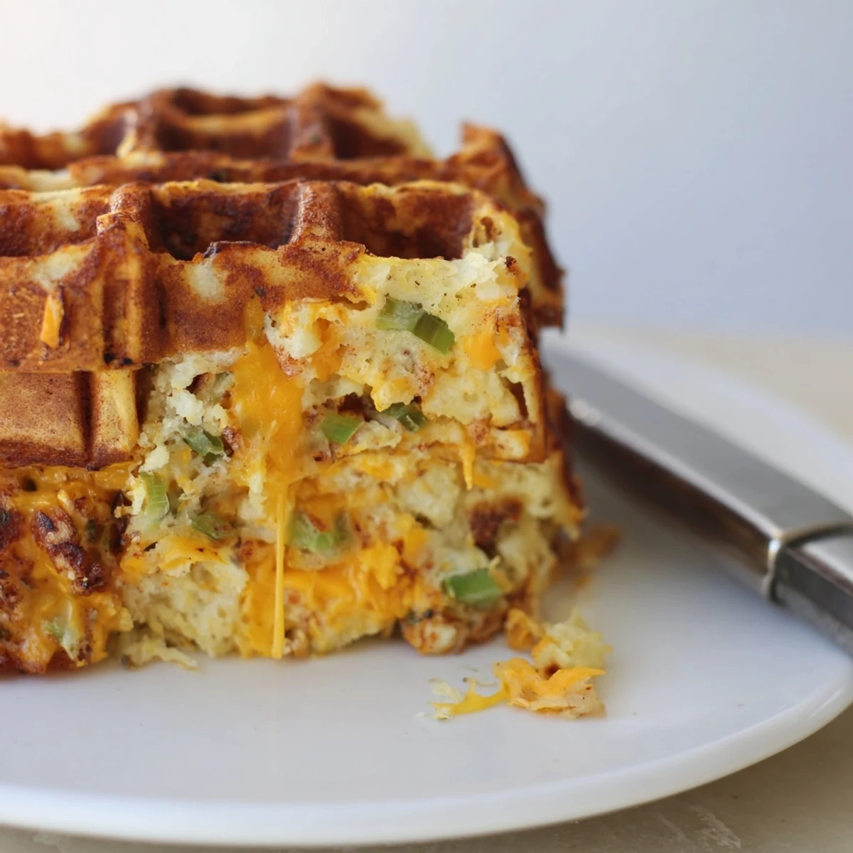 Savory Spicy Cheddar Jalapeño Waffle Loaf, golden brown and fluffy, perfect for brunch.  