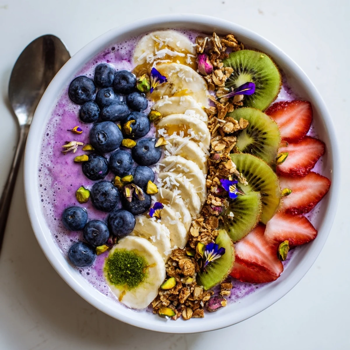 Beautiful smoothie bowls adorned with berries and granola, perfect for a healthy morning treat.