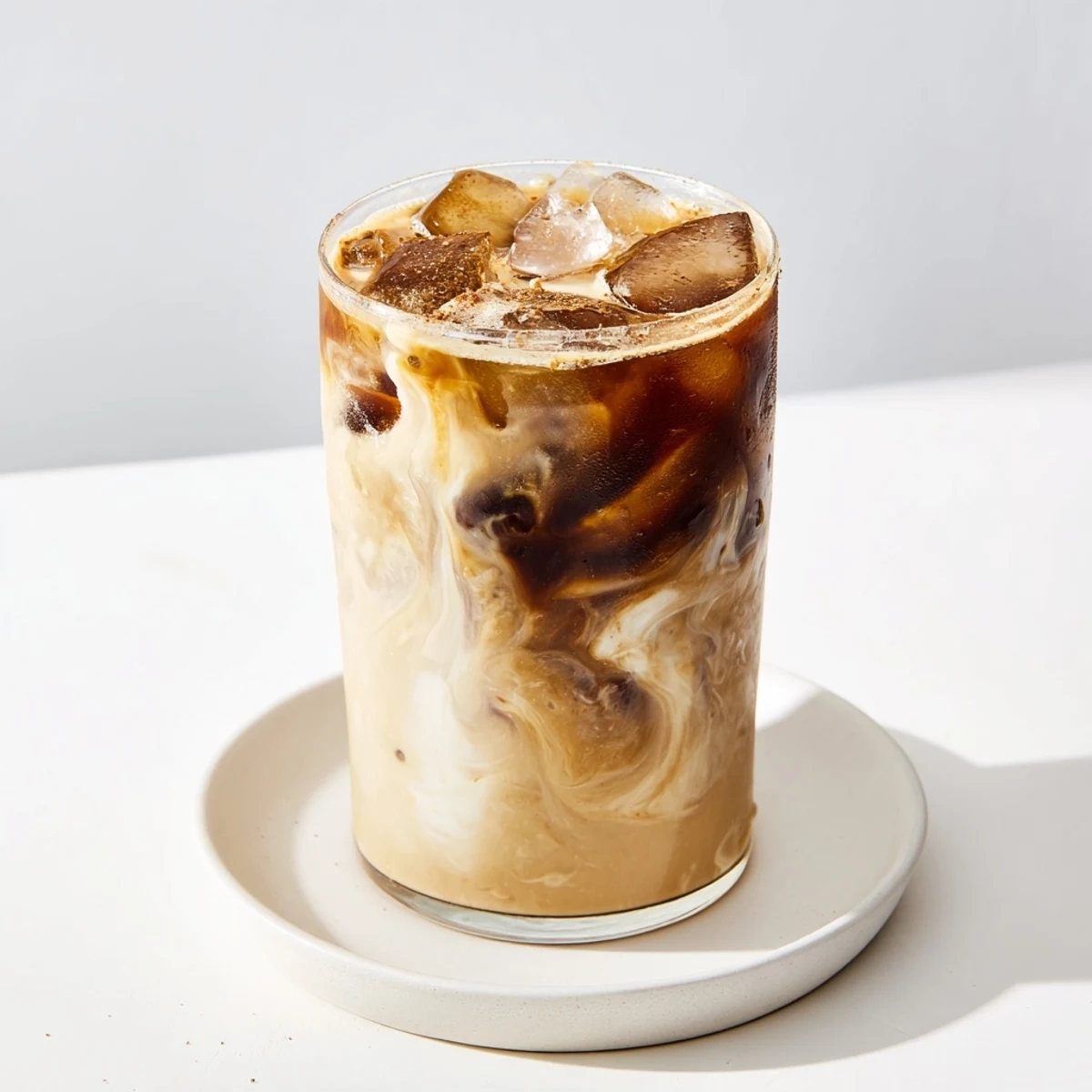 Creamy tahini iced coffee served over ice with a hint of sweetness.  