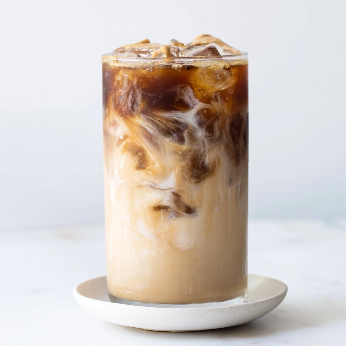 Refreshing cold brew blended with tahini and plant-based milk for summer sipping.  