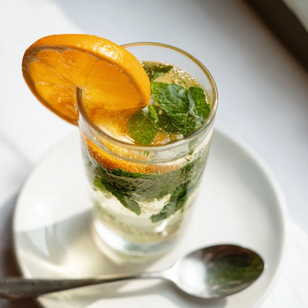 Sparkling Probiotic Soda Mocktail in a glass, showcasing its zesty citrus infusion.