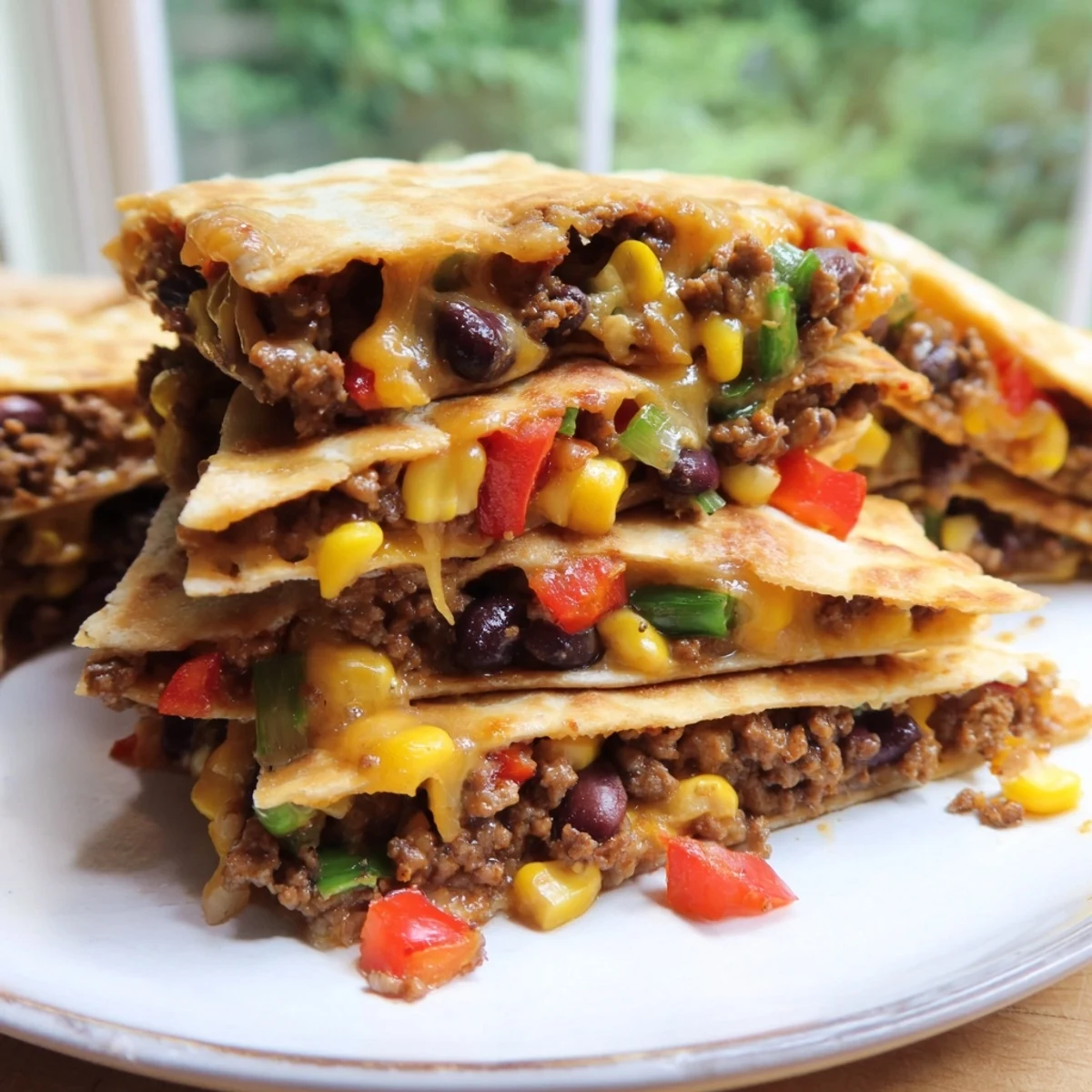 Sheet Pan Quesadillas with Beef, golden brown and cheesy, loaded with savory beef filling, ready to serve.