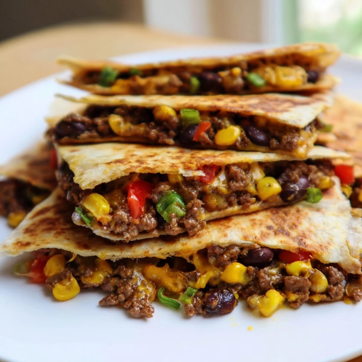 Delicious Sheet Pan Quesadillas with Beef, featuring melted cheese and a colorful mix of veggies, fresh from the oven.