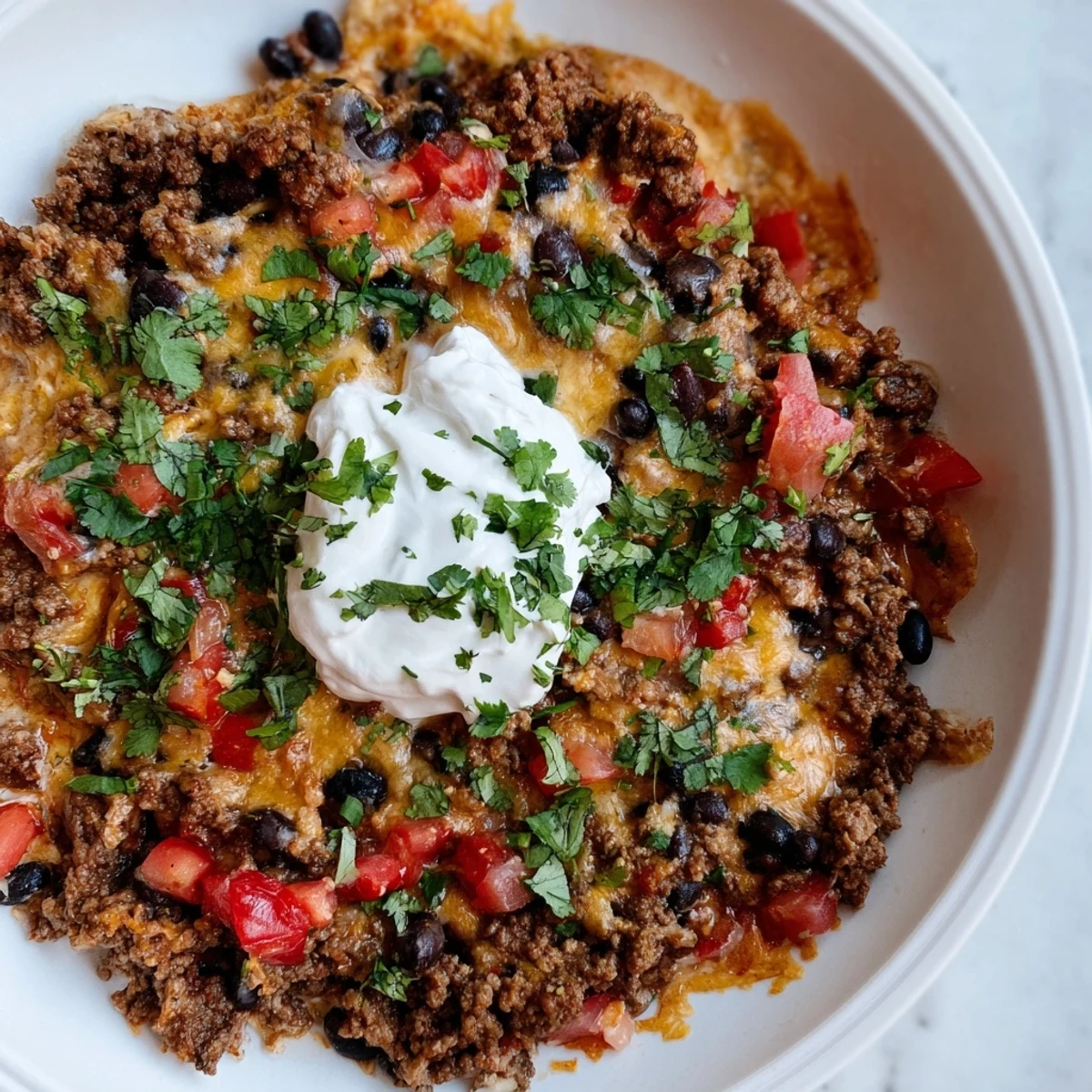 Close-up of bubbling Slow Cooker Cream Cheese Taco Dip, perfect for scooping with crisp tortilla chips.