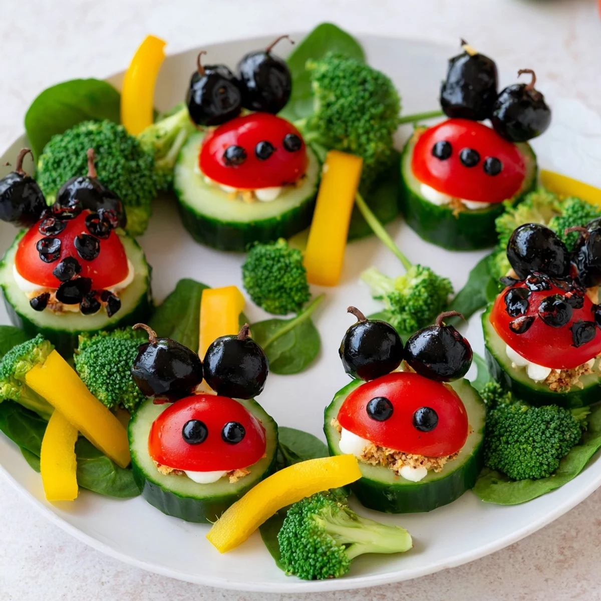 This delightful Ladybug Garden Platter bursts with fresh flavors and offers a visually appealing spread.