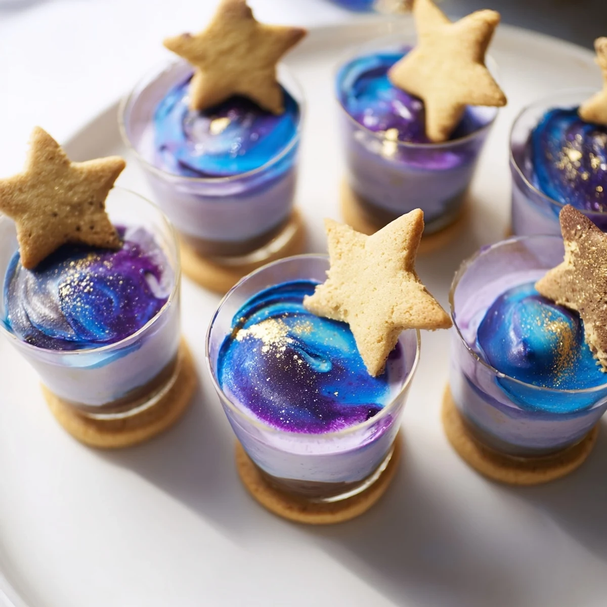 This Stargazers Dessert Platter has star-shaped cookies, swirled mousse, and cocoa-dusted truffles, a stunning array.