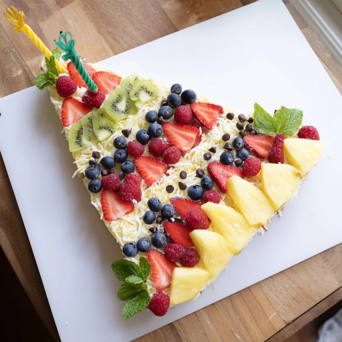 Fresh fruit arrangement: A colorful Birthday Board: Cake Slice, perfect for party appetizers and healthy treats.