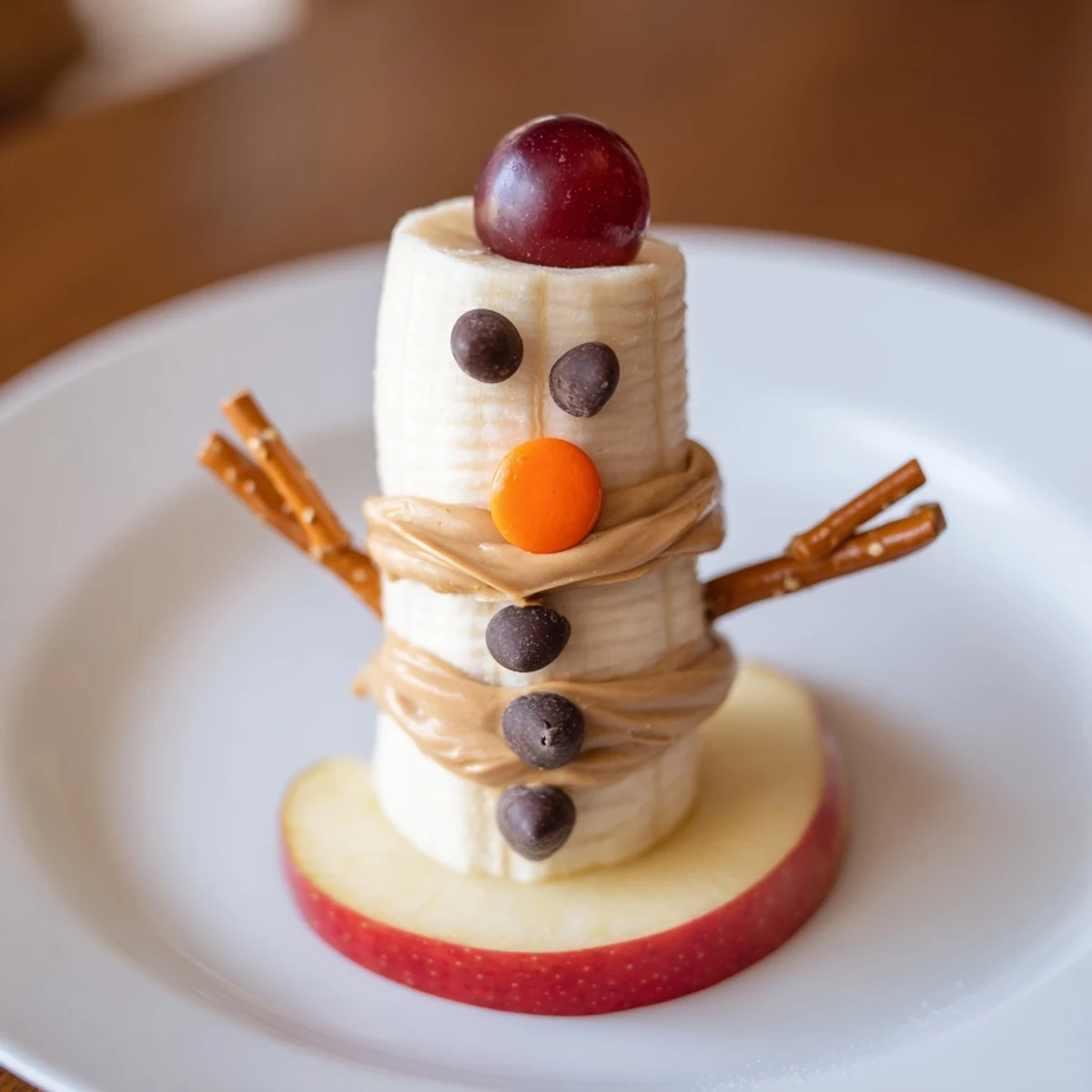 Homemade Banana Peanut Butter Snowmen, a fun holiday snack with peanut butter and berries.
