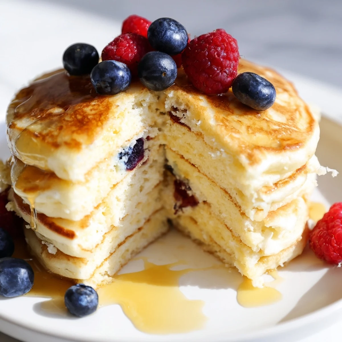 Fluffy Lemon Ricotta Pancakes, picture perfect for a quick and easy weekend brunch recipe.