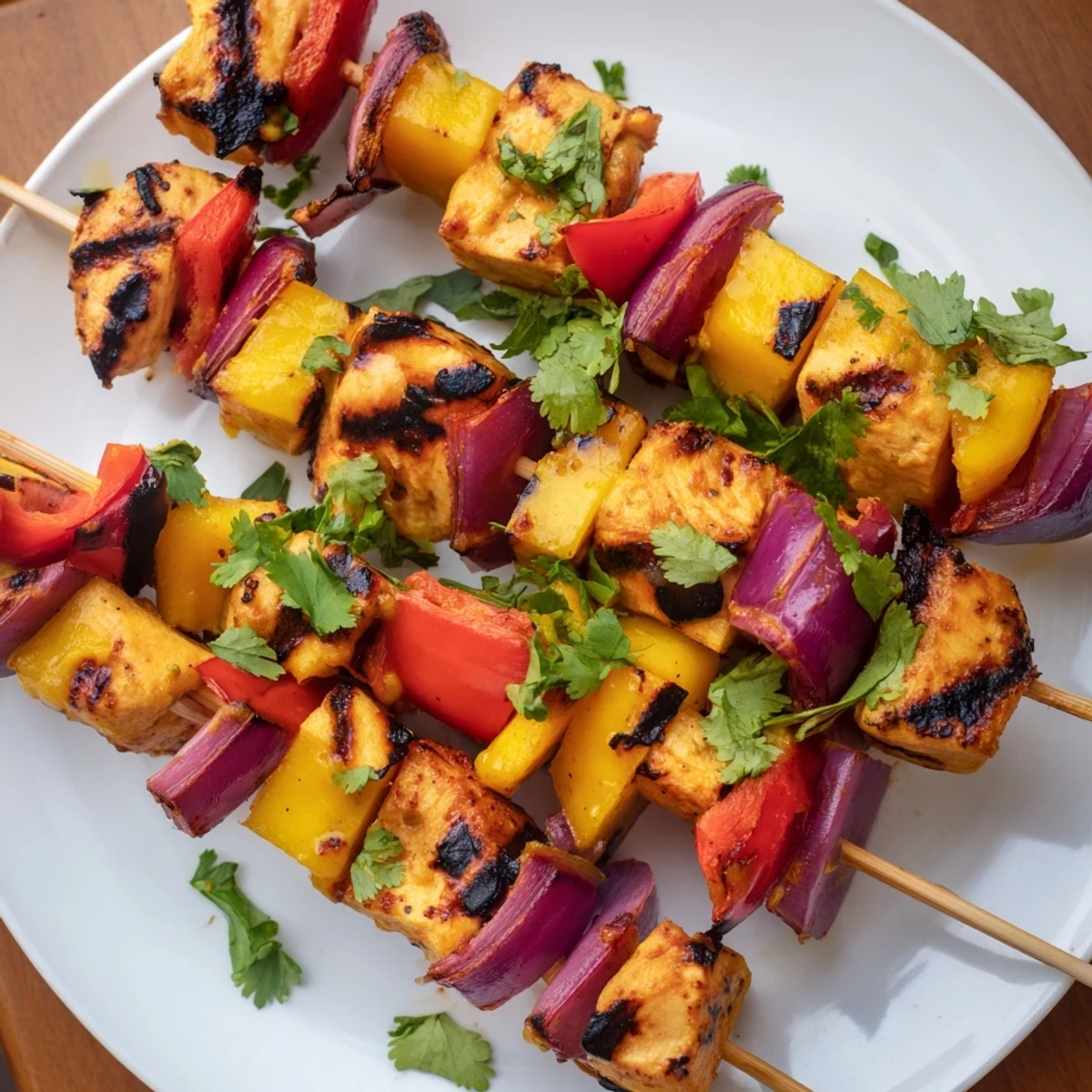 Juicy grilled Mango Lime Chicken Skewers with colorful peppers, a perfect summer grilling recipe.
