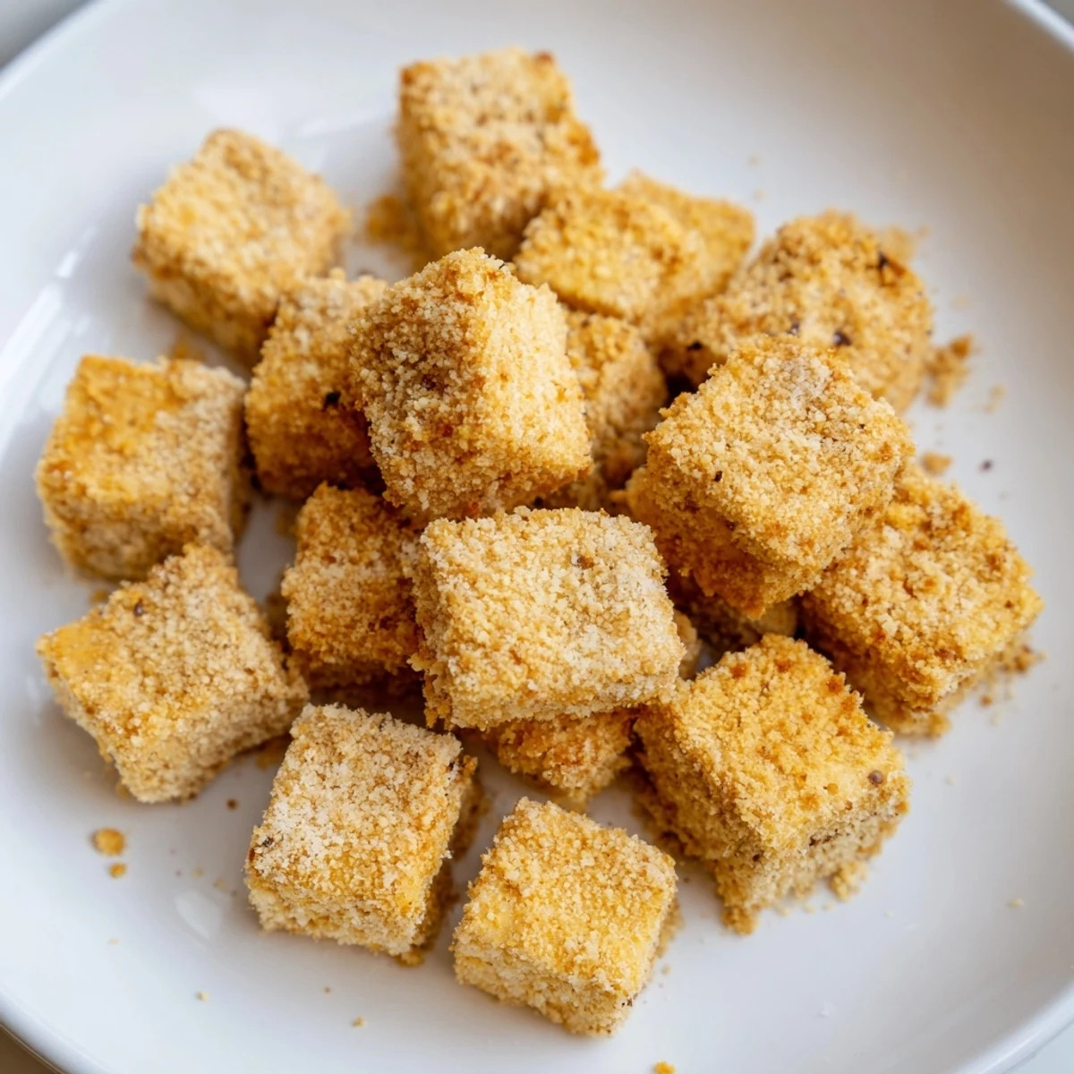 Perfectly fried tofu nuggets, plant-based and appealing, are shown ready to enjoy.