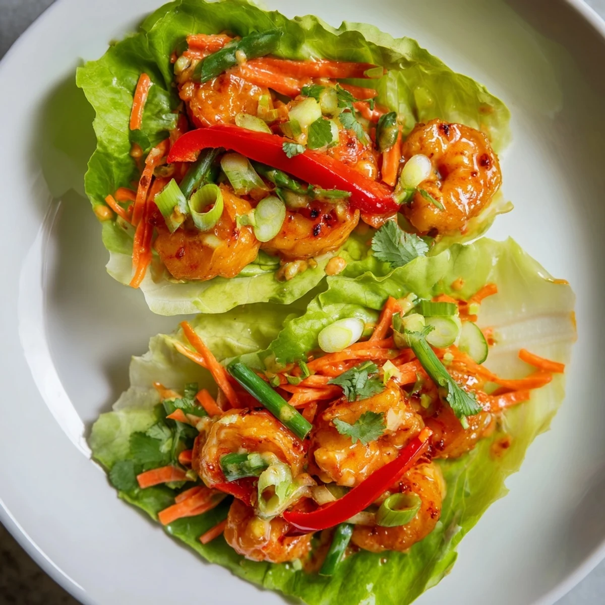 Beautifully arranged shrimp lettuce cups: imagine juicy shrimp nestled in cool lettuce, perfect for a quick and flavorful bite.