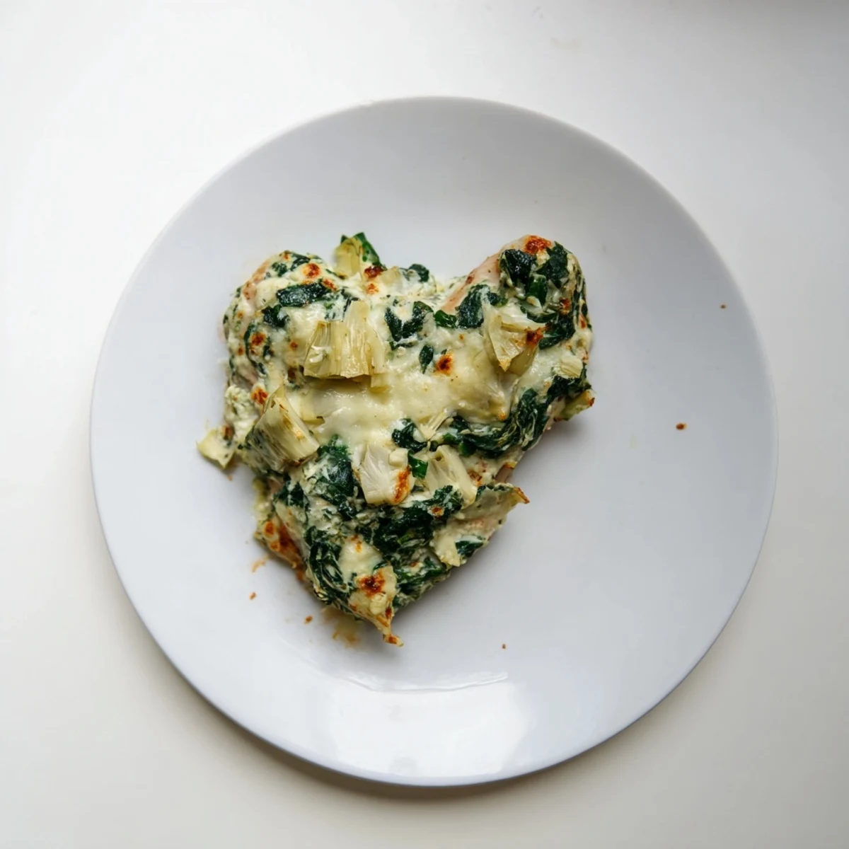 Spinach & Artichoke Chicken Bake features baked chicken topped with a tangy Greek yogurt and cheese mixture studded with greens.