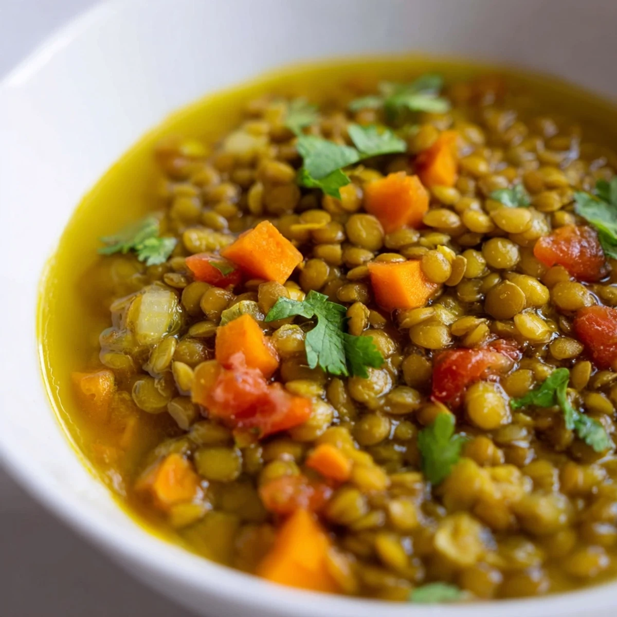 Vibrant Mung Bean Soup served in a rustic bowl, garnished with cilantro and paired with a side of fluffy rice.