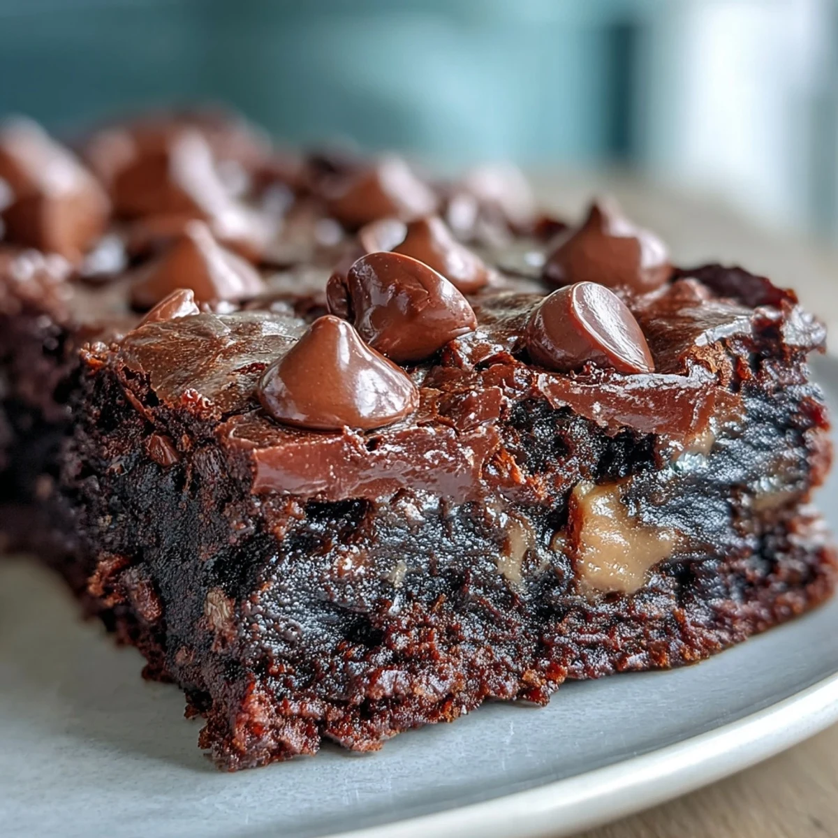 Freshly baked Rich Peanut Butter Cup Dump Cake with gooey mini peanut butter cups melting on top.