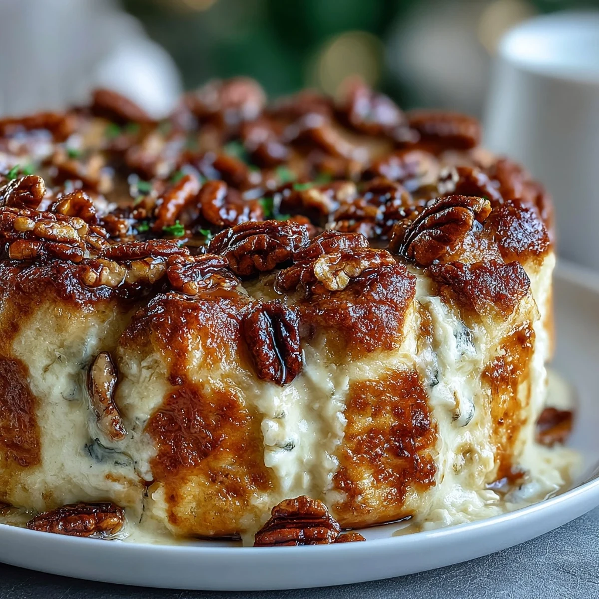 A golden, airy candied yams soufflé with a crunchy pecan topping, perfect for holiday dinners and festive gatherings.
