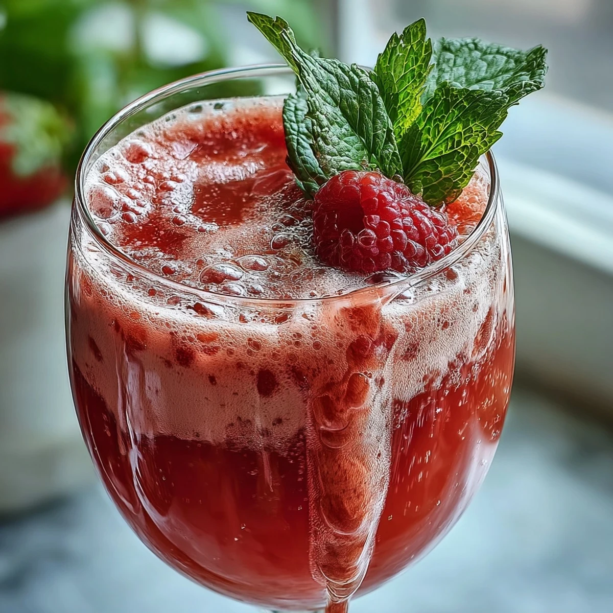 Build your own strawberry bellini at this festive brunch bar with peach purée, elderflower liqueur, and fresh mint sprigs.