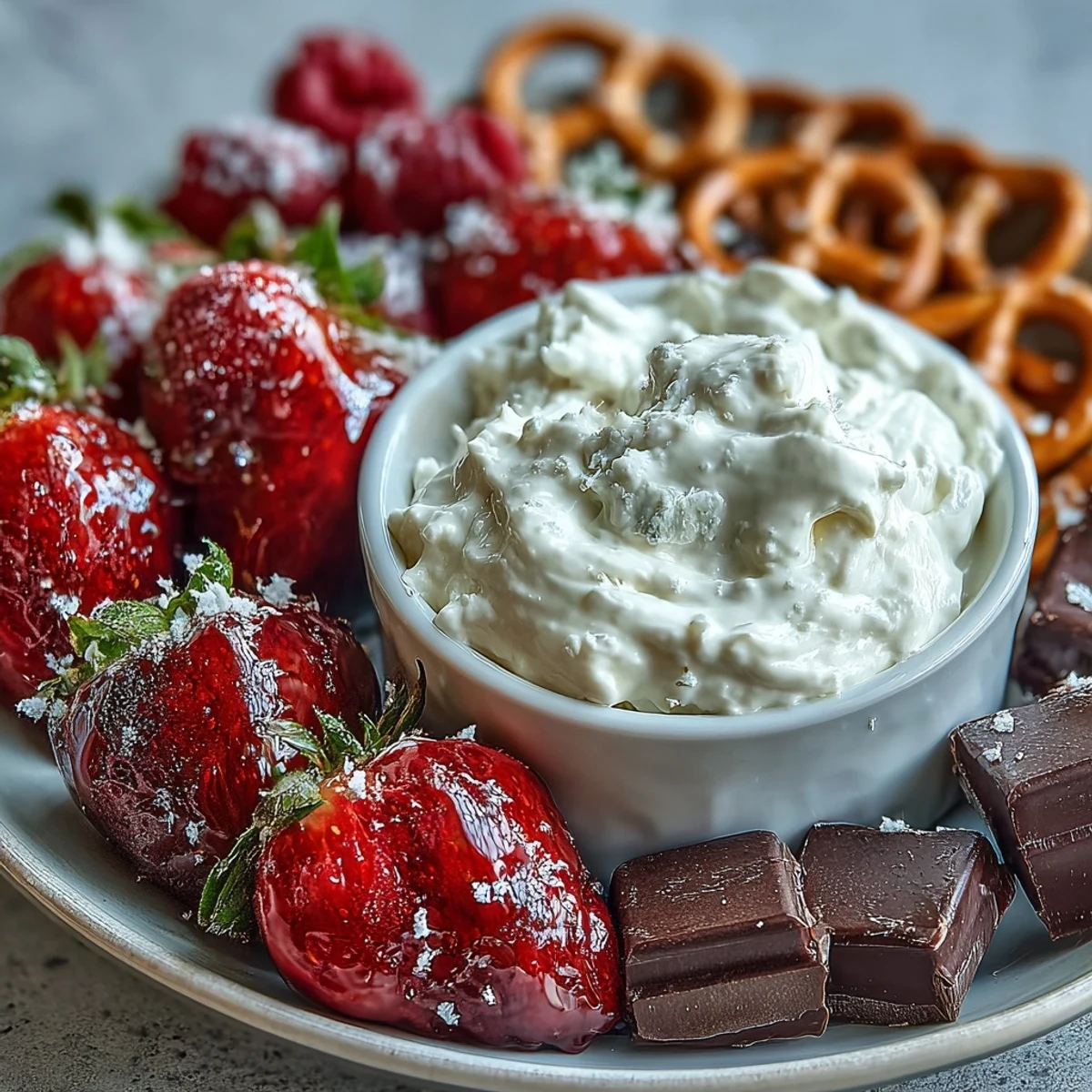 Galentines Leftover Strawberry Snack Board with Yogurt Dip, featuring vibrant strawberries, creamy yogurt dip, and a colorful assortment of dippers for a festive treat.