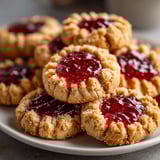 Soft and chewy PB&J Thumbprint Cookies dusted with sugar, ready for snacking.