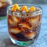 Refreshing cold brew coffee tonic with orange zest, served chilled over ice.