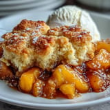 Golden-brown biscuit topping cascades over sweet, juicy peaches in this cobbler.