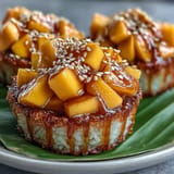 Delicious Coconut Mango Sticky Rice Cups, a tropical dessert with tender, fragrant rice.