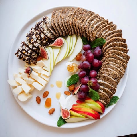 The Harvest Scythe bread and fruit platter, overflowing with fresh fruit and artisan breads, ready to share.
