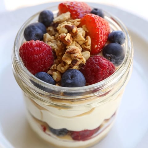 Creamy cashew butter yogurt parfait layered with berries and granola for a delightful breakfast.