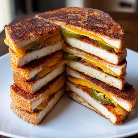 Golden, crispy Spicy Crispy Tofu Grilled Cheese with melted vegan cheddar, a truly comforting vegan main dish!