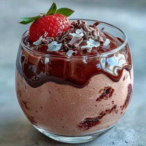 Chocolate-Covered Strawberry Mousse layered in a glass with silky ganache and fresh berry garnish.
