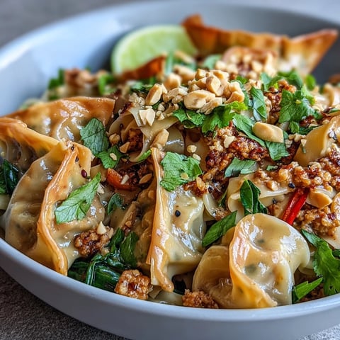 Freshly made Creamy Thai-Inspired Peanut Noodle Bowls garnished with chopped peanuts and cilantro.