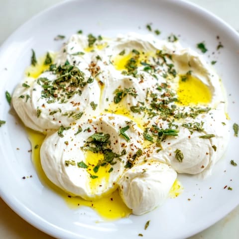 Close-up of a bowl filled with tangy Levantine labneh, beautifully garnished with herbs and oil.