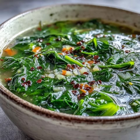 Freshly prepared Swiss Chard Soup with sautéed onions and celery, topped with Parmesan and a lemon wedge. 