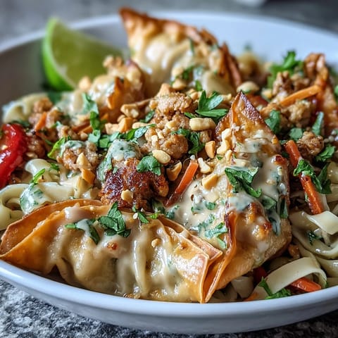 A steaming bowl of Creamy Thai-Inspired Peanut Noodle Bowls tossed with fresh vegetables and lime.
