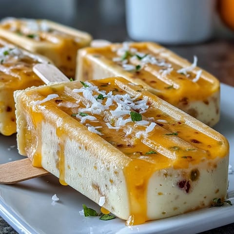 Creamy mango Greek yogurt popsicles with lime and coconut, a refreshing summer treat bursting with tropical flavors and a hint of zest.