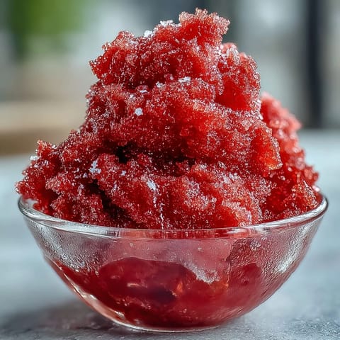 Vibrant strawberry daiquiri sorbet with fresh lime zest and a hint of rum, served in chilled glasses with mint garnish.