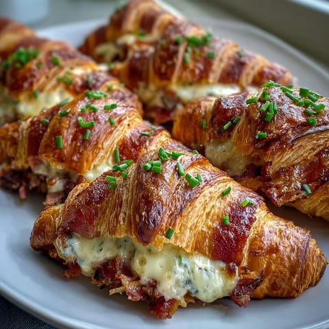 Savory ham and Swiss croissant bake with golden, buttery layers and melted cheese, perfect for a comforting family dinner.