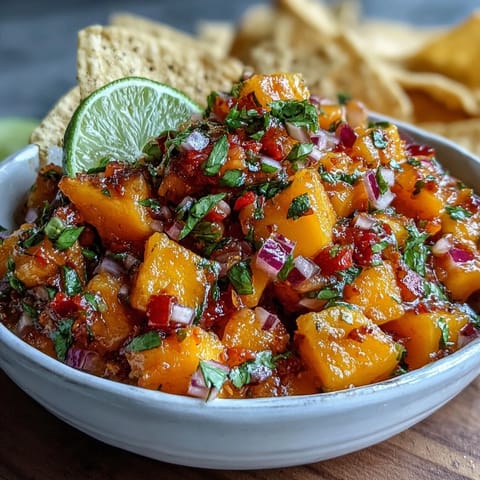 2. Fresh mango habanero salsa bursting with sweet mango, spicy habanero, and zesty lime juice, ideal for grilled chicken or fish.  