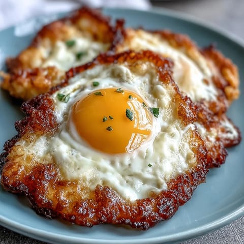 Whipped egg whites shaped into cloud mounds, each topped with a just-set sunny yolk.
