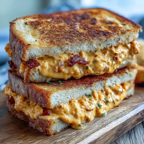 Golden Pimento Cheese Grilled Cheese sandwich melty and perfectly grilled.