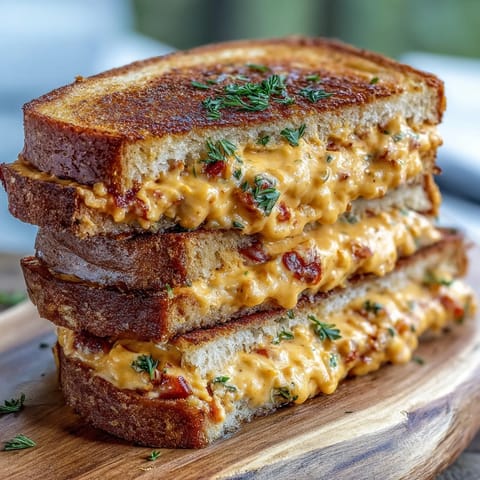 Comforting Pimento Cheese Grilled Cheese with crispy bread, ready to enjoy.