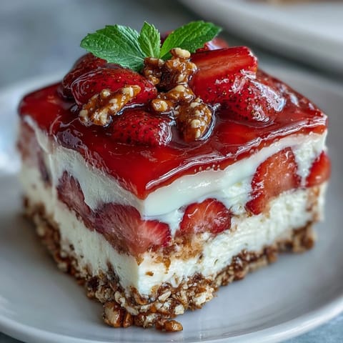Strawberry Pretzel Jello Salad: crunchy crust, creamy filling, vibrant berry topping.