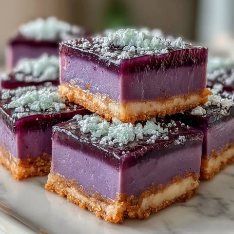 Vibrant ube lemon bars dusted