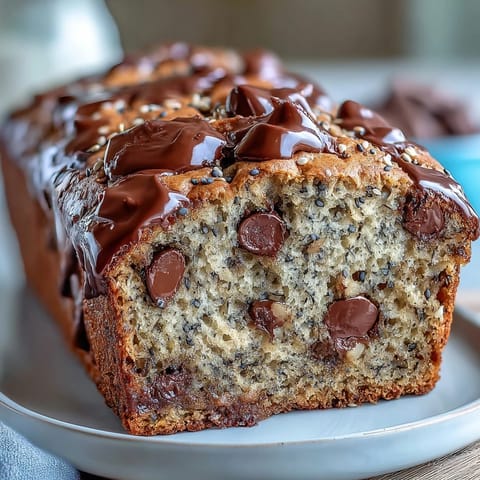 Moist black sesame chocolate chip banana bread loaf, studded with dark chocolate.