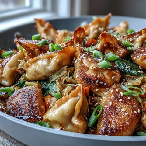 One pan crispy cabbage dumpling skillet, a flavorful vegetarian weeknight dinner delight.