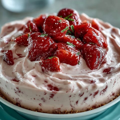 A chilled, no-bake frozen strawberry lemonade pie ready to be sliced and enjoyed.
