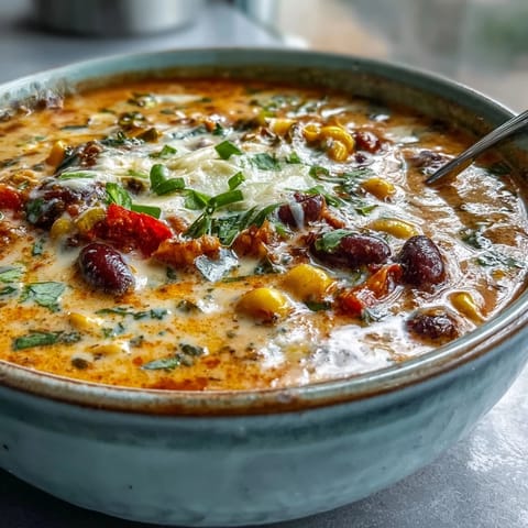 Savor this warm, easy Creamy Taco Soup brimming with Tex-Mex flavors and tender beans.