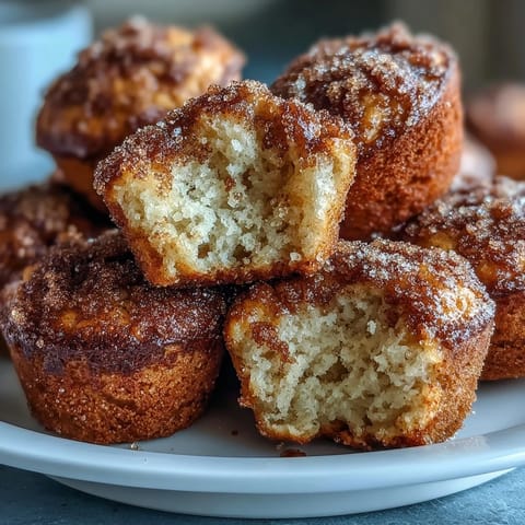 Warm Apple Cider Donut Muffins glistening with cinnamon sugar, ready to enjoy.